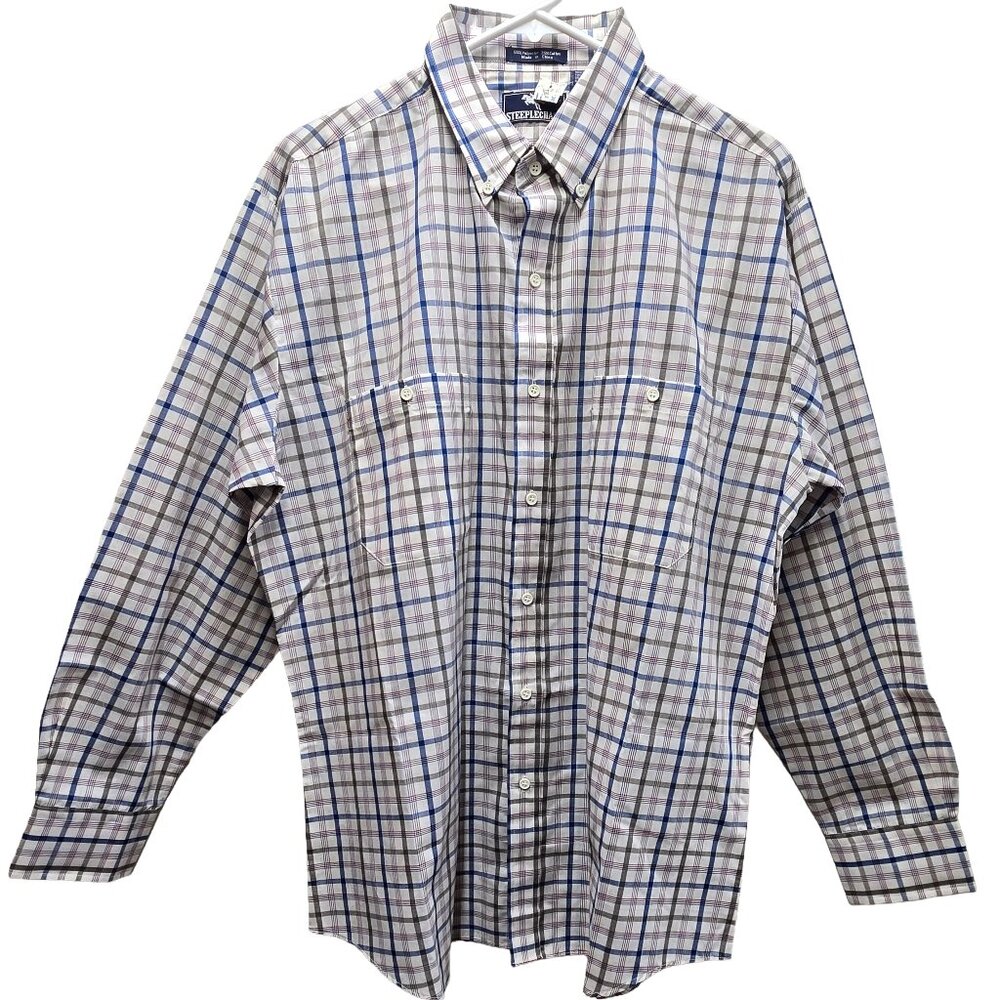 MEN'S STEEPLECHASE PLAID LONG SLEEVE WESTERN BUTTON FRONT CASUAL SHIRT NWT LARGE